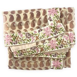 Saree Beige Light Pink and Cream with Paisley Pink Floral Design Sheer Material